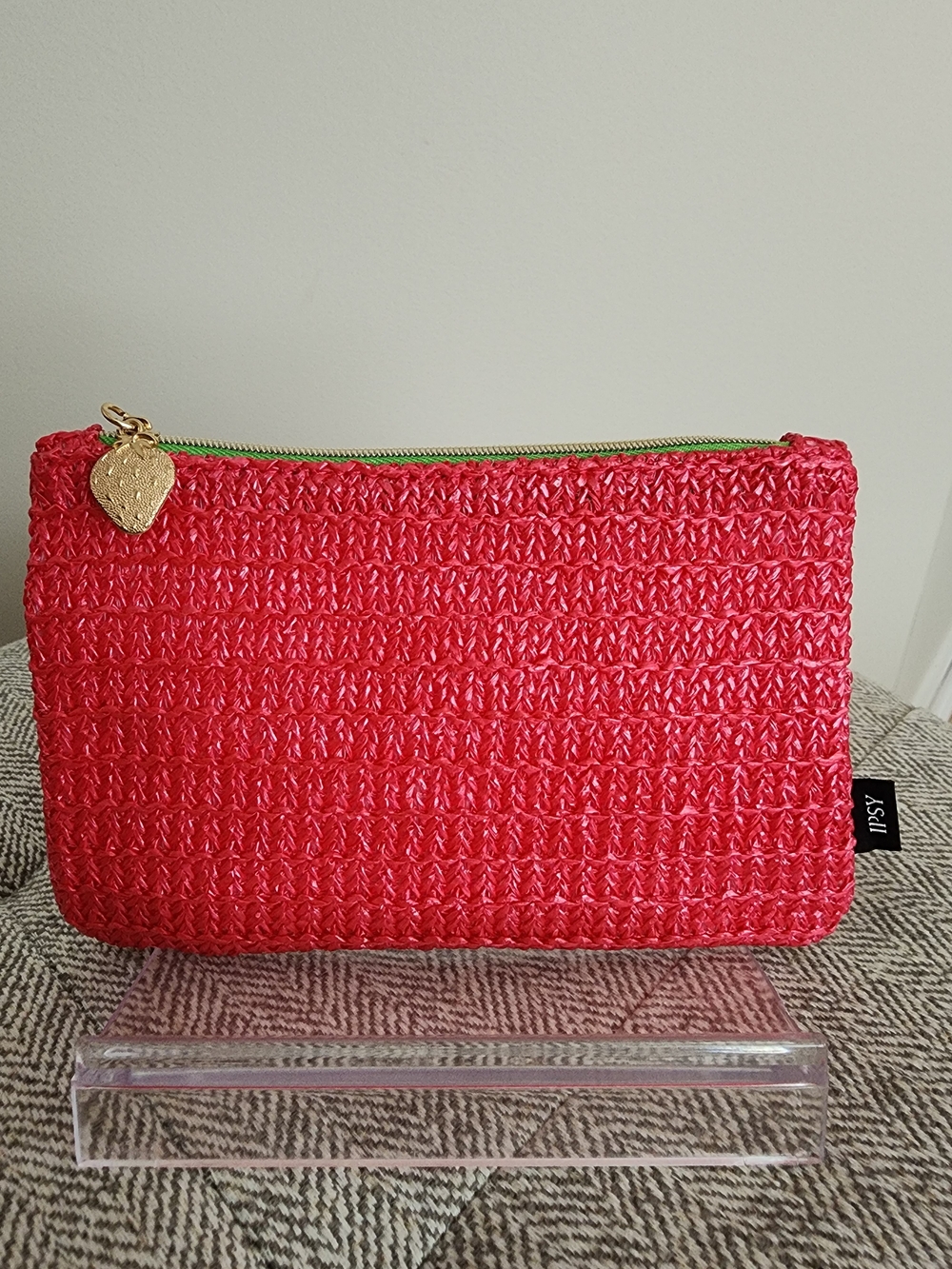 Ipsy Strawberry Straw Textured Red Cosmetic Pouch